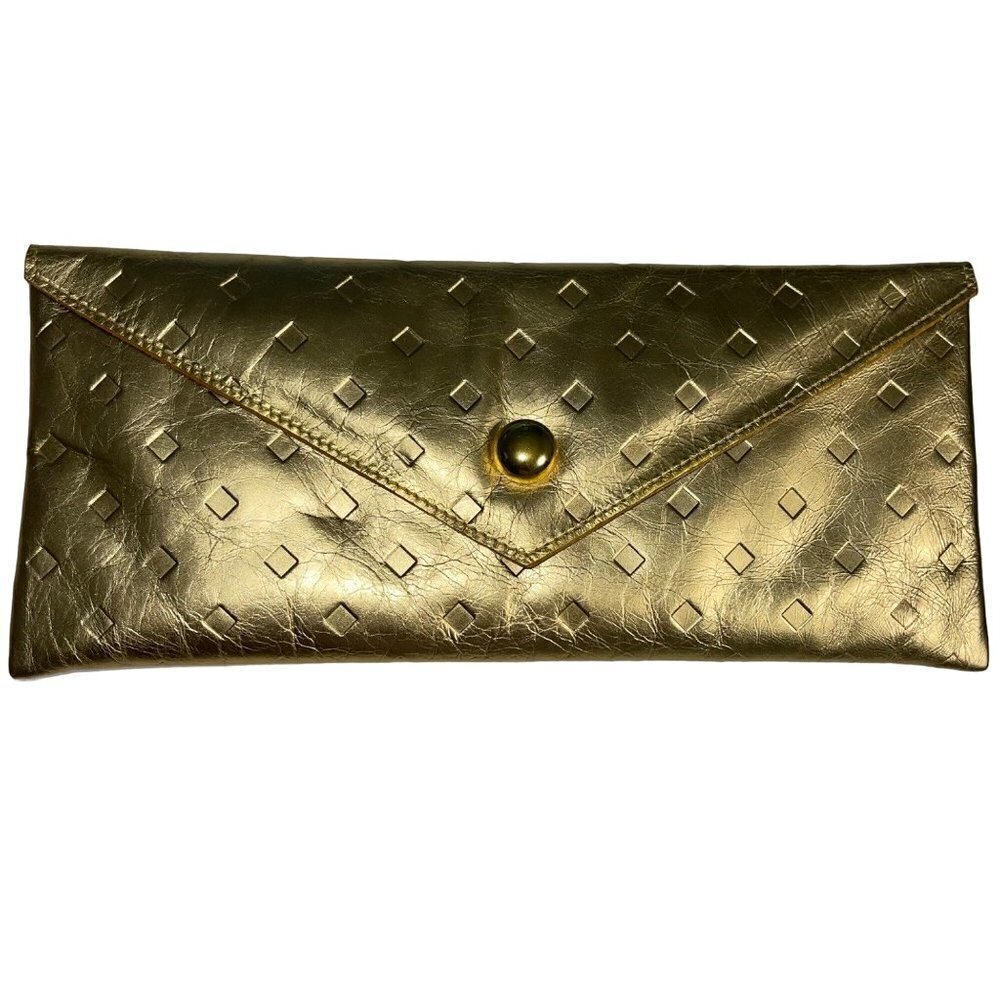 Womens Barbie by Tookata People Gold Envelop Clutch Textured Diamond New